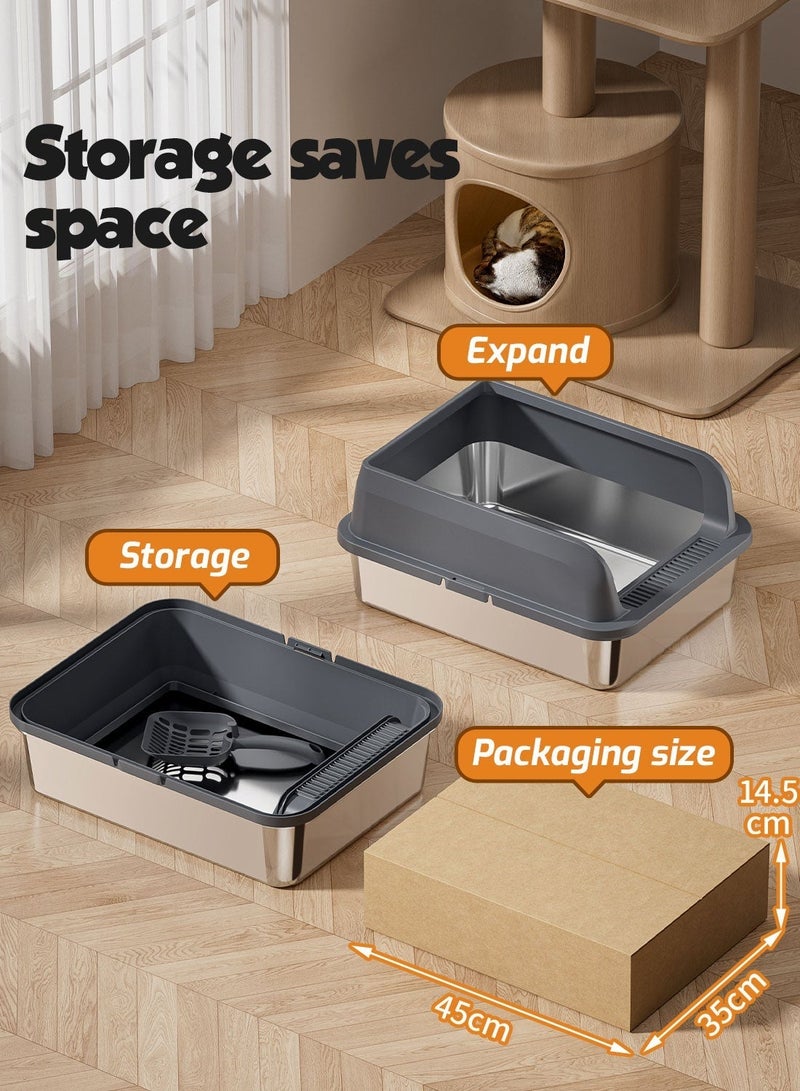 Kidle Stainless Steel Cat Litter Box Metal Litter Pan Tray with High Wall Sides for Small Animals with Scoop - Image 5